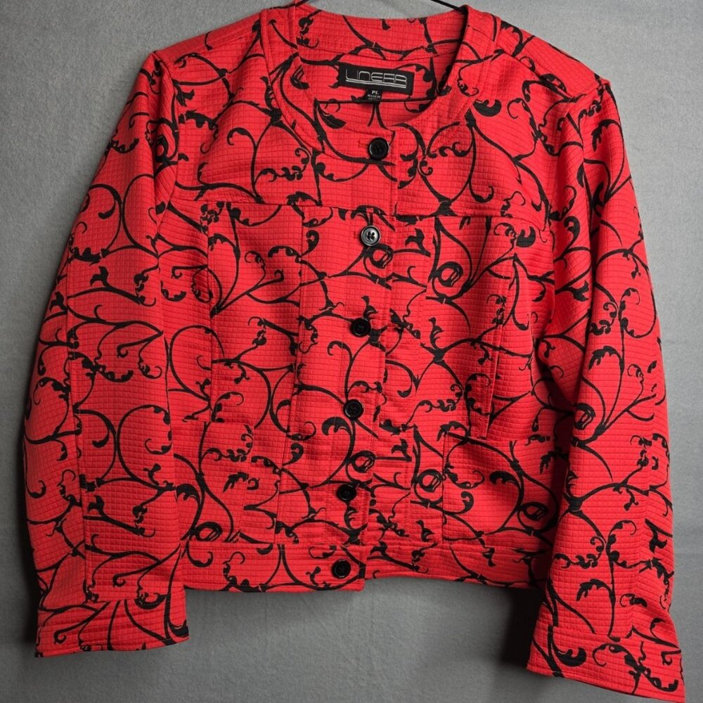 Unear Jacket Blazer Red Black Geo Boho Graphics Ladies Size Petite PL